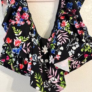 Avenue Black Floral Ruffle Swim Top